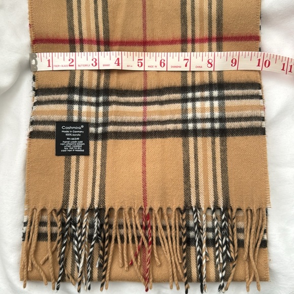 FRAAS CASHMINK Fringe Scarf Unisex Men&Women Plaid Tan Black Red White 10x72 - Picture 7 of 9